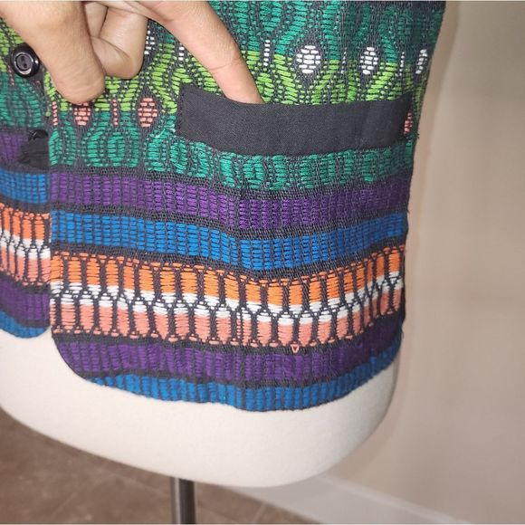 MULTICOLOR Black Multicolor V-Neck Textured Sleeveless Vest Pockets - Large - Picture 6 of 10